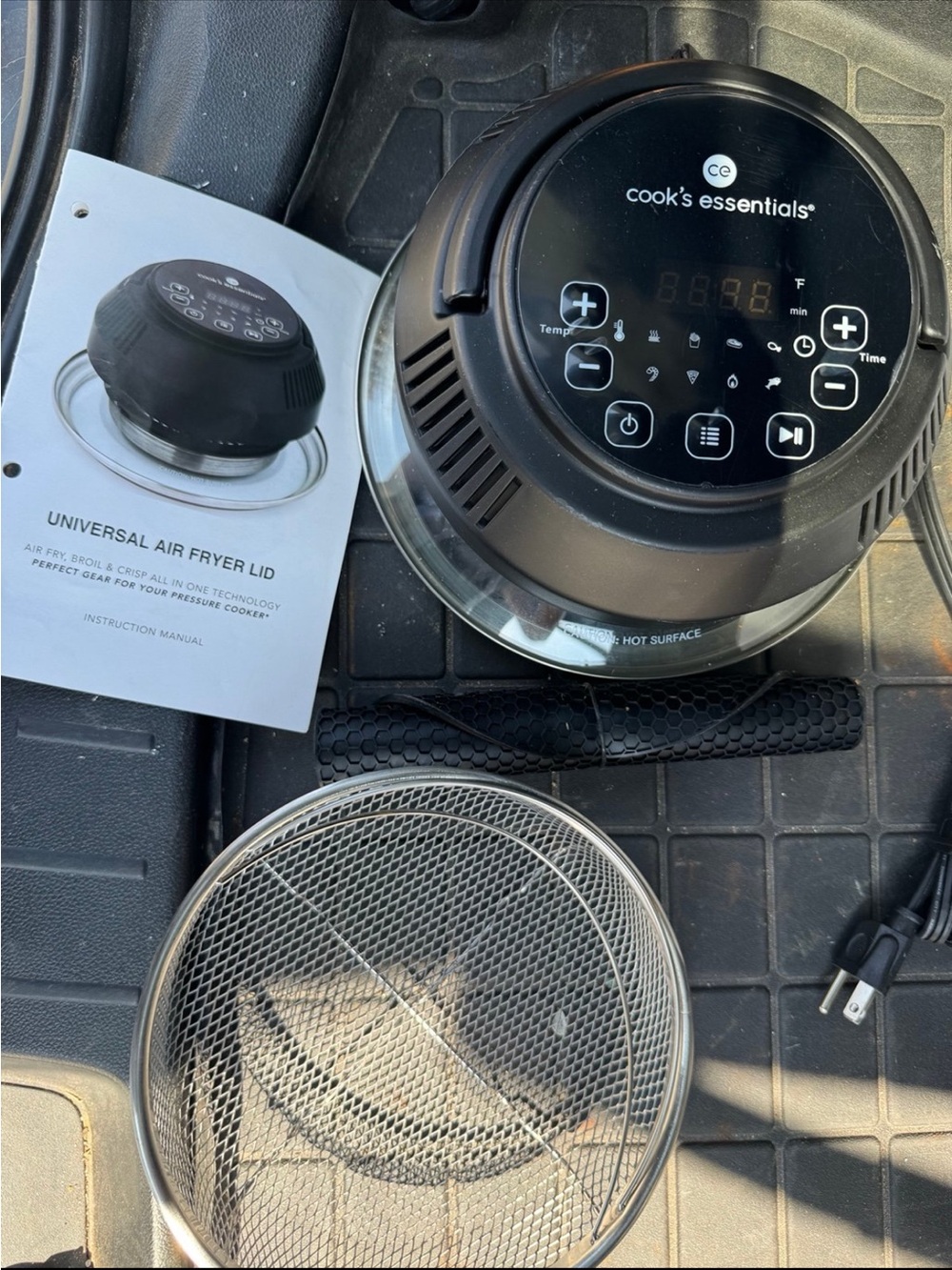 Cook's Essentials Universal Air Fryer Lid - Black with Clear Glass Rim